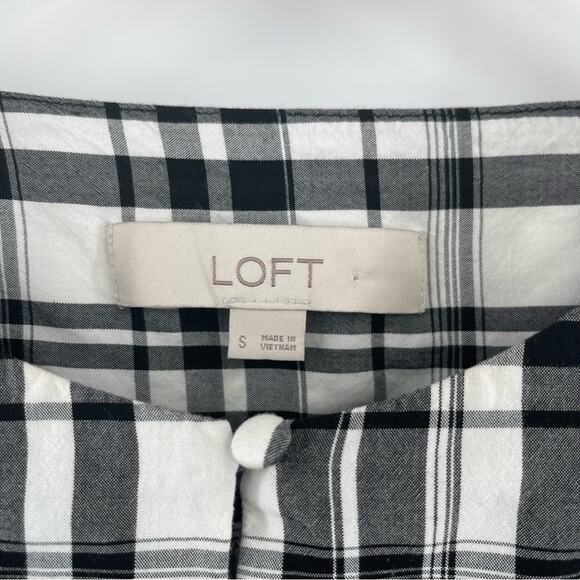 LOFT ANN TAYLOR Top Peplum Plaid Blouson Henley B&W Business Casual Size Small - Picture 3 of 11